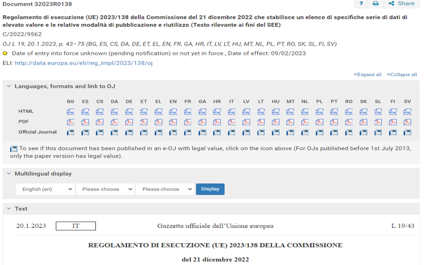 Open Data, pubblicato il Regolamento UE sui dati di elevato valore